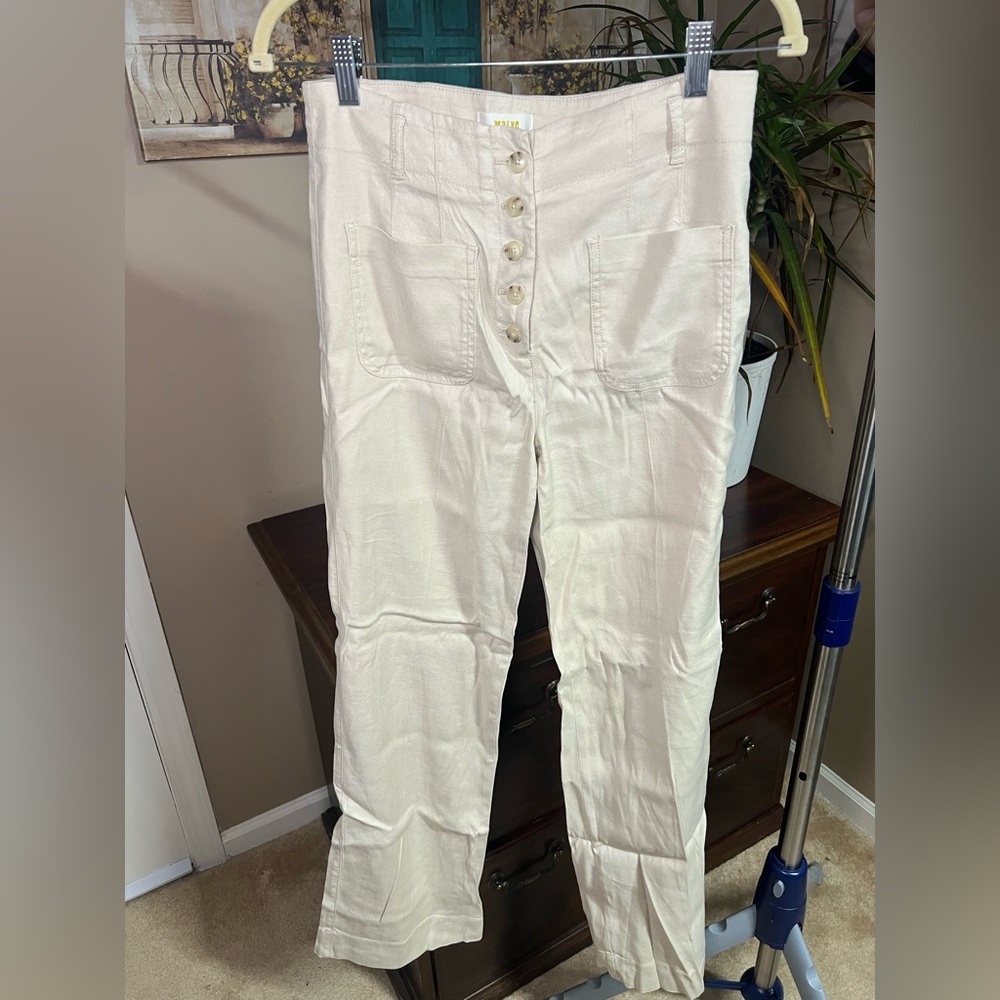 Maeve by Anthropologie Cream Button-Fly Wide Leg Pant. Linen blend. Size 2